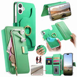 Portafoglio con cerniera, anello con bordo argentato e foro di precisione, blocco RFID, custodia magnetica in pelle vegana per telefono., For Galaxy A08 / A07 4G / 5G, For Galaxy A18 / A17 4G / 5G, For Galaxy A57 5G
