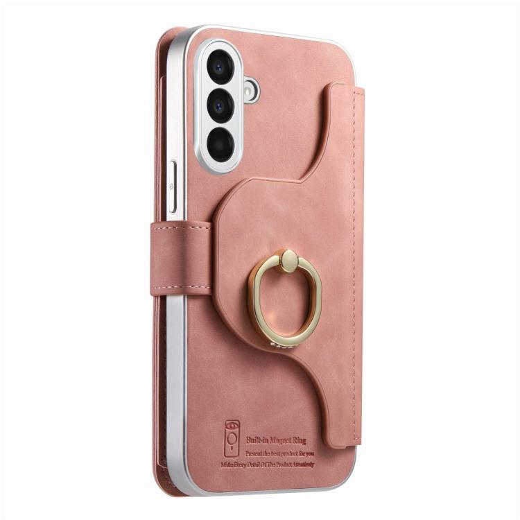 Portafoglio con cerniera, anello con bordo argentato e foro di precisione, blocco RFID, custodia magnetica in pelle vegana per telefono., For Galaxy A37 5G, For Galaxy A06 5G, For Galaxy A56 5G