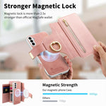 Portafoglio con cerniera, anello con bordo argentato e foro di precisione, blocco RFID, custodia magnetica in pelle vegana per telefono., For Galaxy A37 5G, For Galaxy A06 5G, For Galaxy A56 5G
