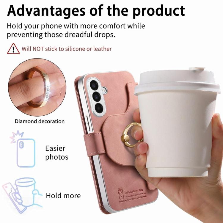 Portafoglio con cerniera, anello con bordo argentato e foro di precisione, blocco RFID, custodia magnetica in pelle vegana per telefono., For Galaxy A37 5G, For Galaxy A06 5G, For Galaxy A56 5G