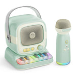 Altoparlante karaoke C60 Mini compatibile con Bluetooth, con tastiera al pianoforte e microfono wireless.