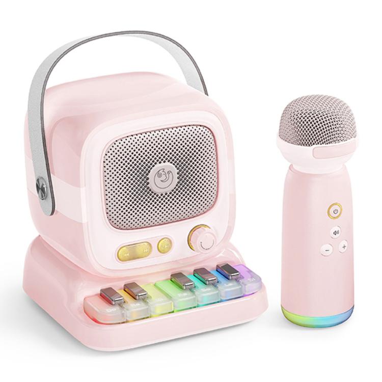 Altoparlante karaoke C60 Mini compatibile con Bluetooth, con tastiera al pianoforte e microfono wireless.