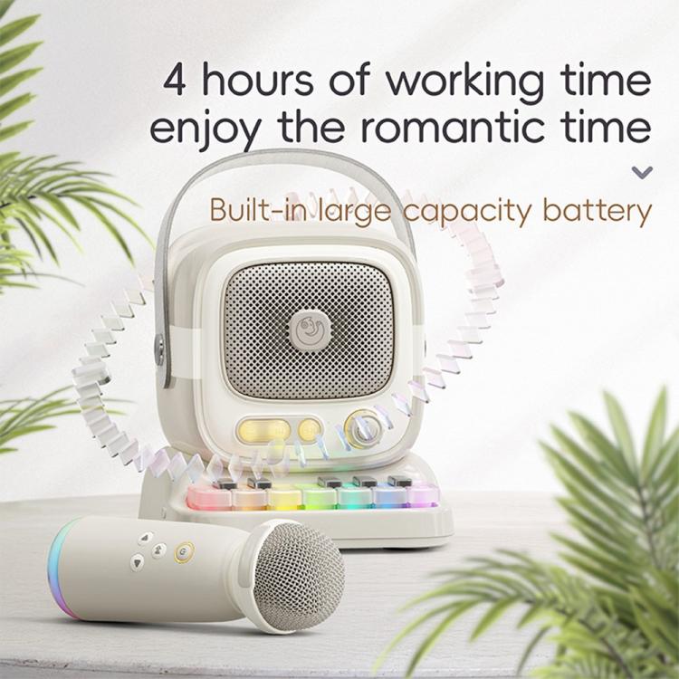 Altoparlante karaoke C60 Mini compatibile con Bluetooth, con tastiera al pianoforte e microfono wireless.