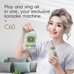 Altoparlante karaoke C60 Mini compatibile con Bluetooth, con tastiera al pianoforte e microfono wireless.