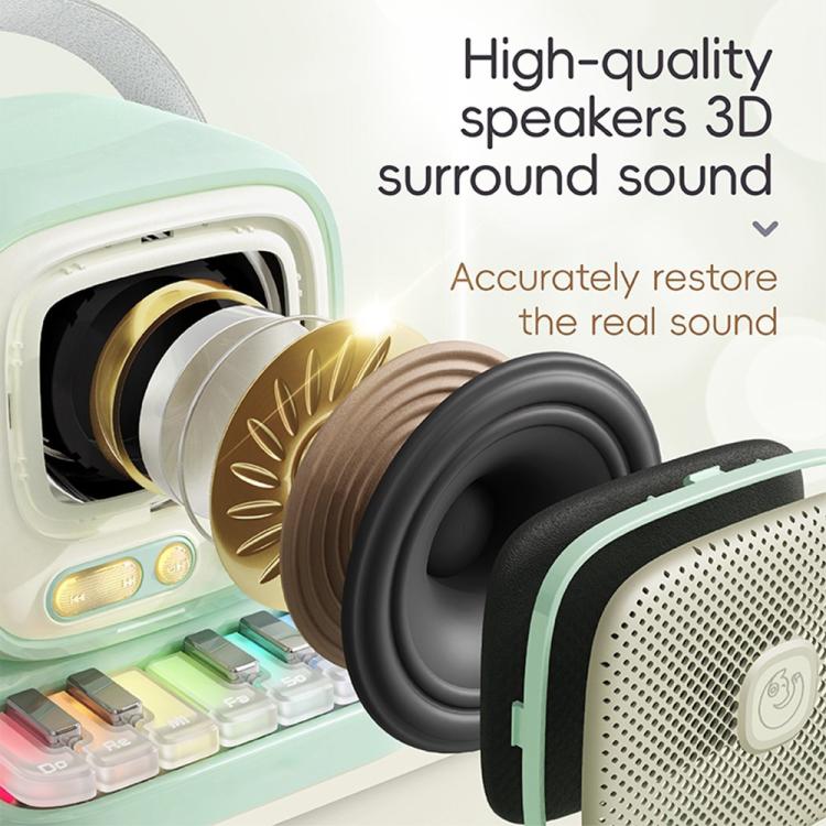 Altoparlante karaoke C60 Mini compatibile con Bluetooth, con tastiera al pianoforte e microfono wireless.