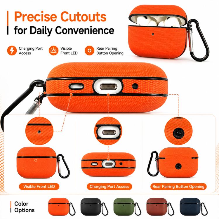 Custodia protettiva per auricolari in pelle a doppio strato con tessuto tecnico., For AirPods Pro 3, For AirPods 4, For AirPods Pro 2, For AirPods 3