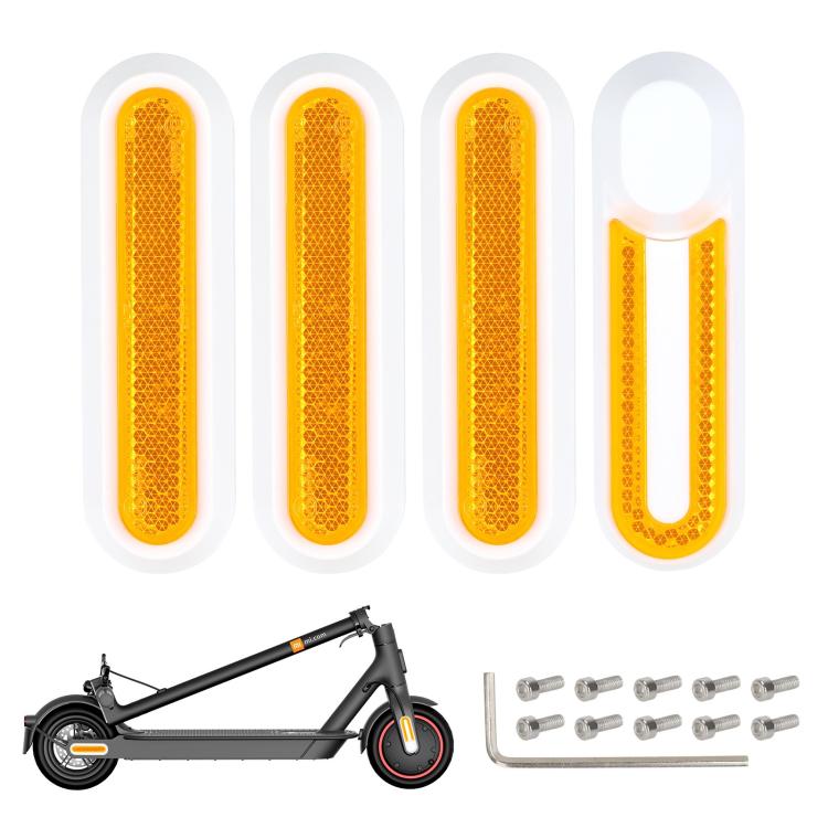 Kit 4 in 1 per la copertura laterale decorativa della ruota di un monopattino elettrico: blocco in plastica, striscia riflettente e viti incluse., For Xiaomi Mijia M365 Pro / Pro 2 / 1S