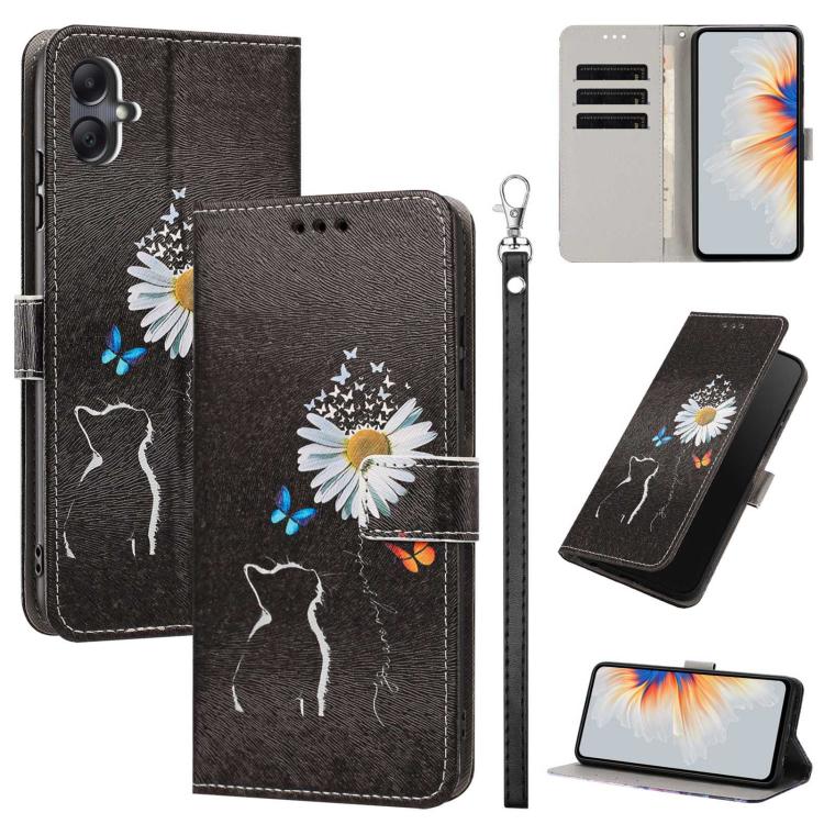 Custodia per telefono in ecopelle con motivo dipinto e cinturino, For Galaxy A05, For Galaxy A05s, For Galaxy A15 / A15 5G