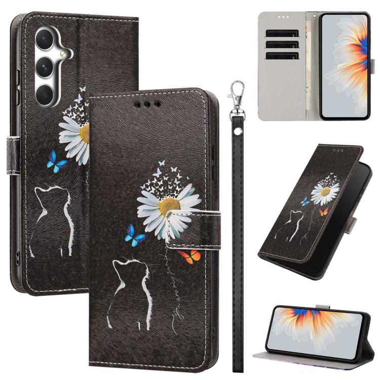 Custodia per telefono in ecopelle con motivo dipinto e cinturino, For Galaxy M15, For Galaxy M54, For Galaxy M14
