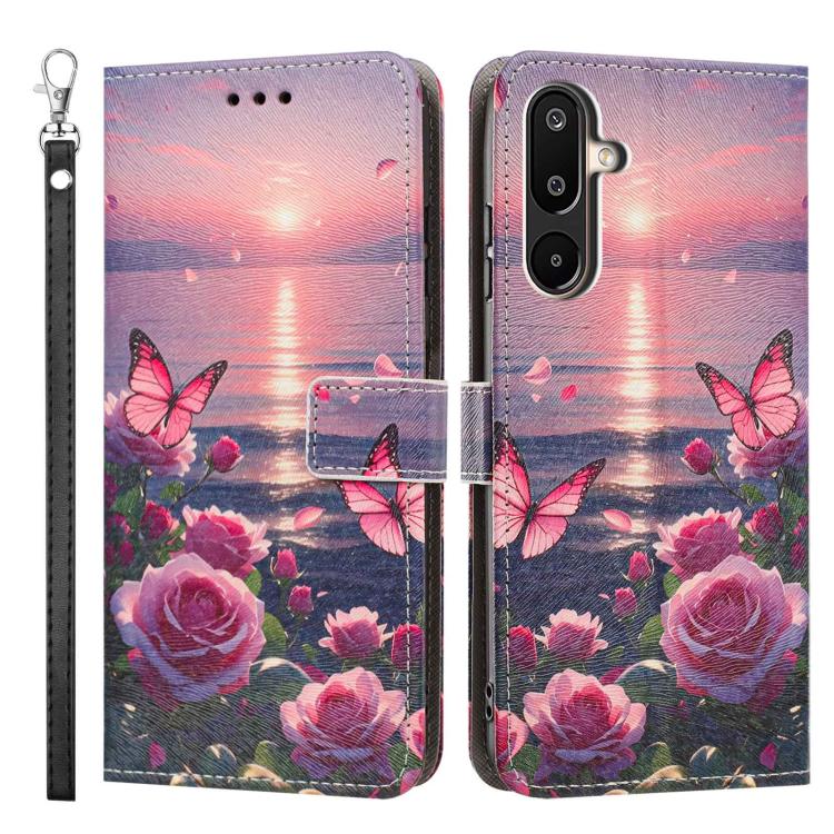 Custodia per telefono in ecopelle con motivo dipinto e cinturino, For Galaxy M16 5G / F16 5G, For Galaxy M55, For Galaxy M35