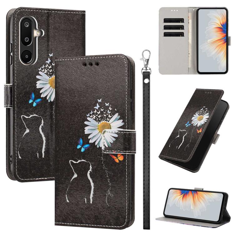 Custodia per telefono in ecopelle con motivo dipinto e cinturino, For Galaxy M16 5G / F16 5G, For Galaxy M55, For Galaxy M35