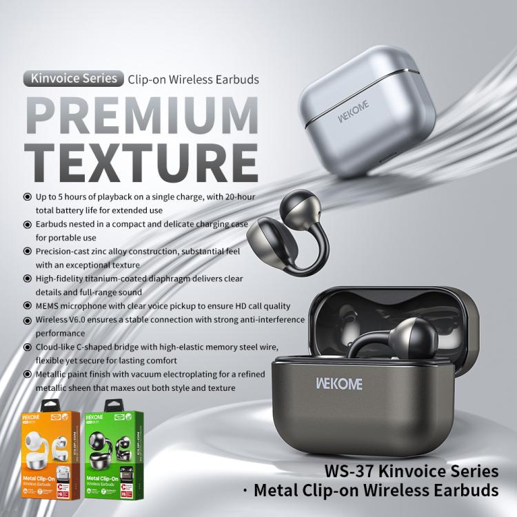 Auricolare Bluetooth wireless con clip in metallo serie Kinvoice WK WS-37, WS-37