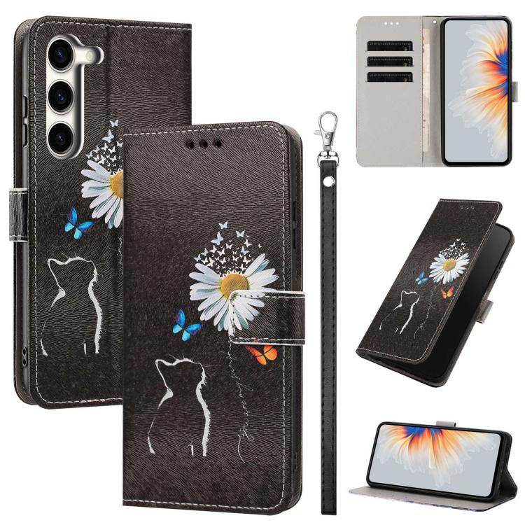 Custodia per telefono in ecopelle con motivo dipinto e cinturino, For Galaxy S23 Ultra 5G, For Galaxy S23+ 5G, For Galaxy S23 5G