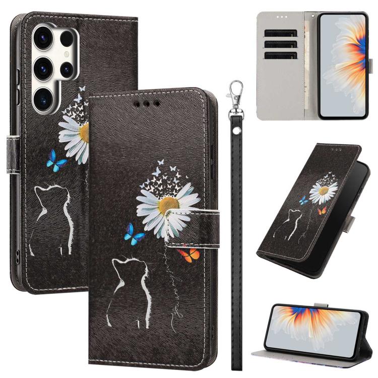Custodia per telefono in ecopelle con motivo dipinto e cinturino, For Galaxy S24 5G / S25 5G, For Galaxy S24+ 5G / S25+ 5G, For Galaxy S25 Ultra 5G