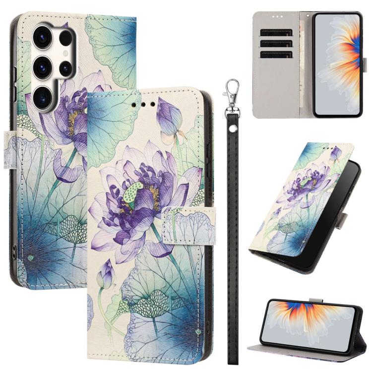 Custodia per telefono in ecopelle con motivo dipinto e cinturino, For Galaxy S24 5G / S25 5G, For Galaxy S24+ 5G / S25+ 5G, For Galaxy S25 Ultra 5G