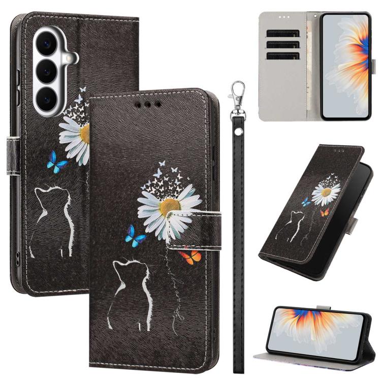 Custodia per telefono in ecopelle con motivo dipinto e cinturino, For Galaxy S26 5G, For Galaxy S25 FE 5G, For Galaxy S25 Edge 5G