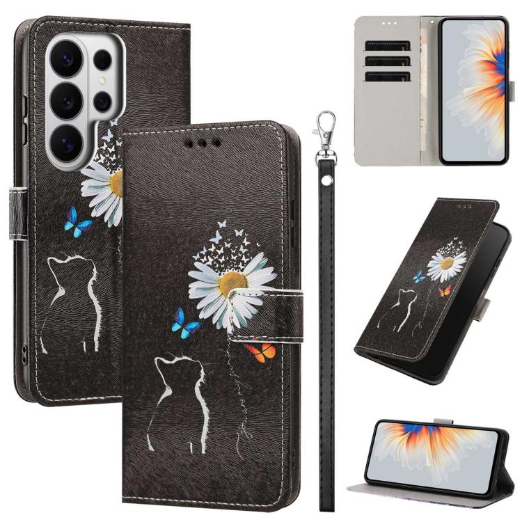 Custodia per telefono in ecopelle con motivo dipinto e cinturino, For Galaxy S26 FE 5G, For Galaxy S26+ 5G, For Galaxy S26 Ultra 5G