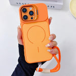 Custodia per telefono magnetica a cerchio sottile con supporto per fotocamera Skin Feel e cordino, For iPhone 16 Pro, For iPhone 16