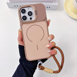 Custodia per telefono magnetica a cerchio sottile con supporto per fotocamera Skin Feel e cordino, For iPhone 16 Pro, For iPhone 16