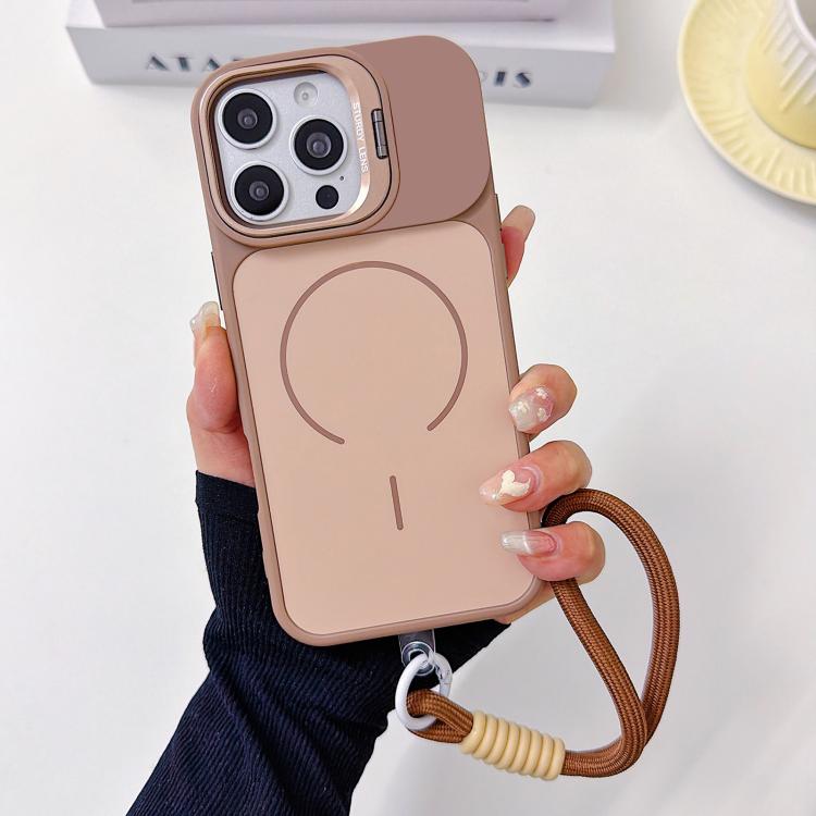 Custodia per telefono magnetica a cerchio sottile con supporto per fotocamera Skin Feel e cordino, For iPhone 16 Pro, For iPhone 16