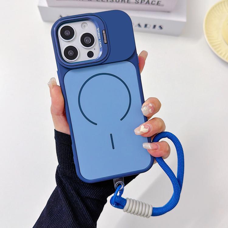 Custodia per telefono magnetica a cerchio sottile con supporto per fotocamera Skin Feel e cordino, For iPhone 16 Pro, For iPhone 16