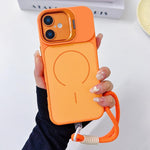 Custodia per telefono magnetica a cerchio sottile con supporto per fotocamera Skin Feel e cordino, For iPhone 16 Pro, For iPhone 16