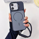 Custodia per telefono magnetica a cerchio sottile con supporto per fotocamera Skin Feel e cordino, For iPhone 16 Pro, For iPhone 16