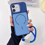 Custodia per telefono magnetica a cerchio sottile con supporto per fotocamera Skin Feel e cordino, For iPhone 16 Pro, For iPhone 16