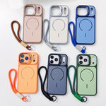 Custodia per telefono magnetica a cerchio sottile con supporto per fotocamera Skin Feel e cordino, For iPhone 16 Pro, For iPhone 16