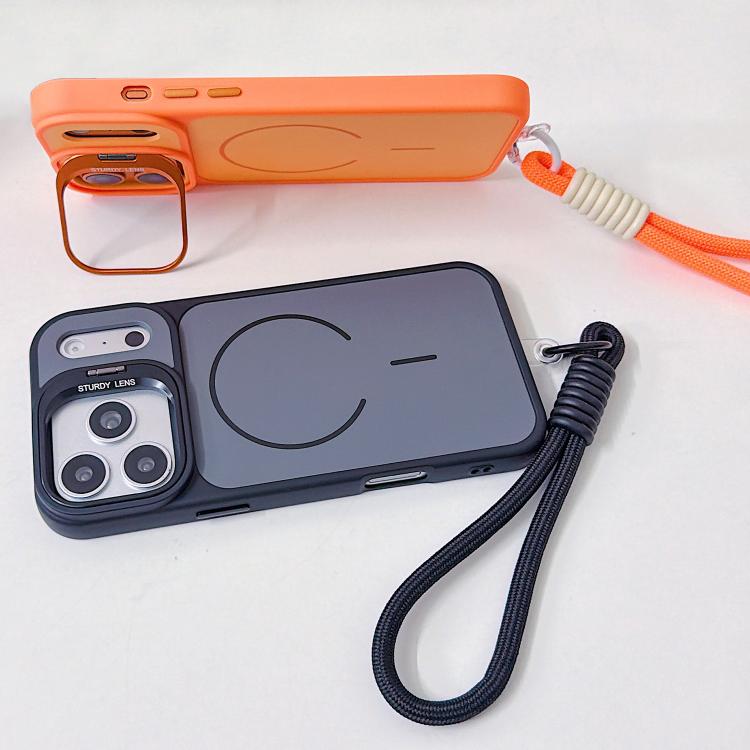 Custodia per telefono magnetica a cerchio sottile con supporto per fotocamera Skin Feel e cordino, For iPhone 16 Pro, For iPhone 16