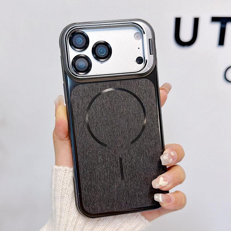 Custodia magnetica per telefono con finitura spazzolata e supporto per obiettivo, For iPhone 17 Pro Max, For iPhone 17 Pro, For iPhone 17