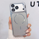 Custodia magnetica per telefono con finitura spazzolata e supporto per obiettivo, For iPhone 17 Pro Max, For iPhone 17 Pro, For iPhone 17