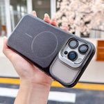 Custodia magnetica per telefono con finitura spazzolata e supporto per obiettivo, For iPhone 16 Pro Max, For iPhone 16 Pro, For iPhone 16 Plus