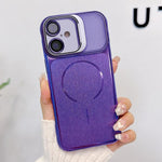 Custodia magnetica per telefono con finitura spazzolata e supporto per obiettivo, For iPhone 16, For iPhone 15 Pro Max, For iPhone 15 Pro