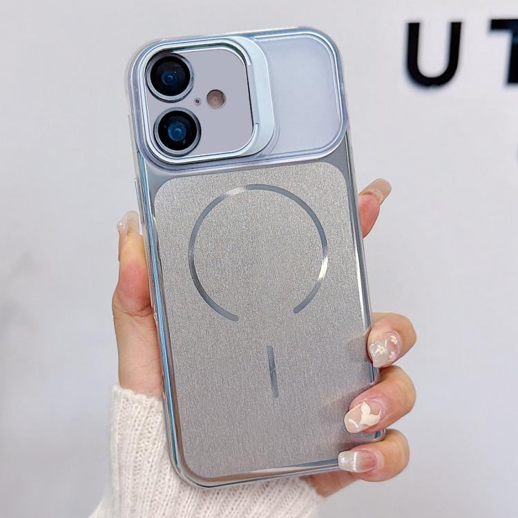 Custodia magnetica per telefono con finitura spazzolata e supporto per obiettivo, For iPhone 16, For iPhone 15 Pro Max, For iPhone 15 Pro