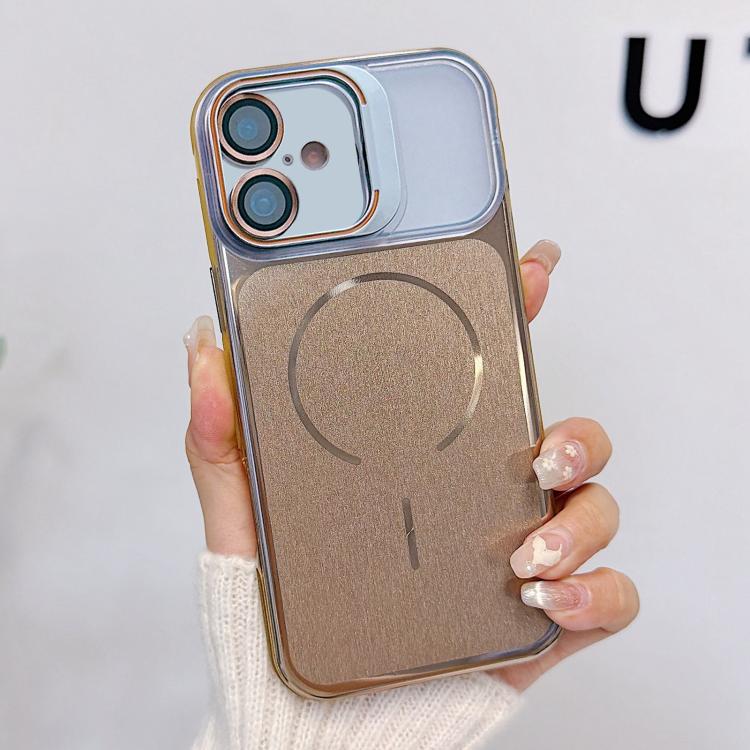 Custodia magnetica per telefono con finitura spazzolata e supporto per obiettivo, For iPhone 16, For iPhone 15 Pro Max, For iPhone 15 Pro