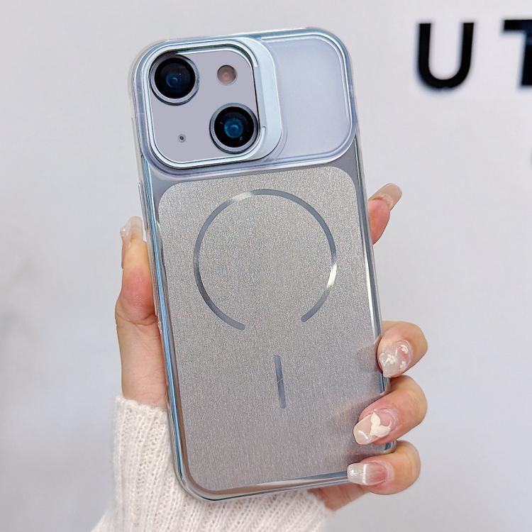 Custodia magnetica per telefono con finitura spazzolata e supporto per obiettivo, For iPhone 15, For iPhone 14, For iPhone 14 Pro