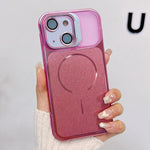 Custodia magnetica per telefono con finitura spazzolata e supporto per obiettivo, For iPhone 15, For iPhone 14, For iPhone 14 Pro