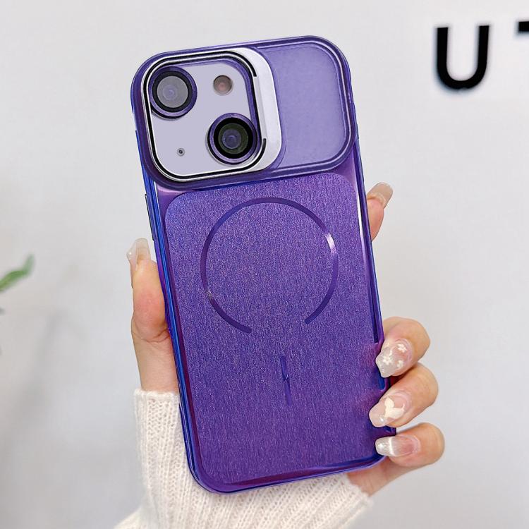 Custodia magnetica per telefono con finitura spazzolata e supporto per obiettivo, For iPhone 15, For iPhone 14, For iPhone 14 Pro