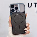 Custodia magnetica per telefono con finitura spazzolata e supporto per obiettivo, For iPhone 15, For iPhone 14, For iPhone 14 Pro