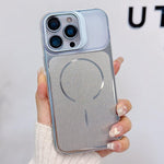 Custodia magnetica per telefono con finitura spazzolata e supporto per obiettivo, For iPhone 15, For iPhone 14, For iPhone 14 Pro
