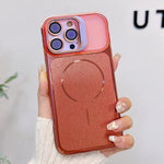 Custodia magnetica per telefono con finitura spazzolata e supporto per obiettivo, For iPhone 12 Pro, For iPhone 11