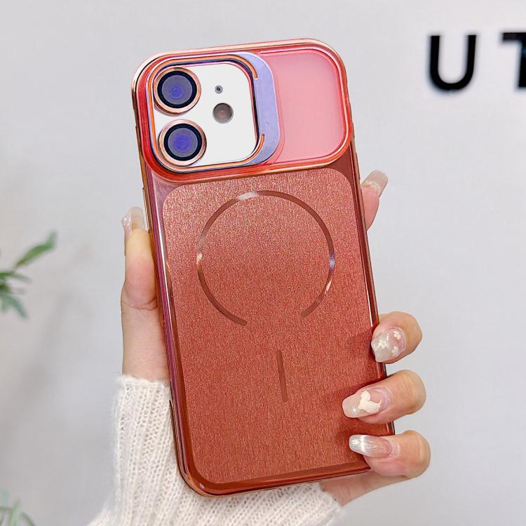 Custodia magnetica per telefono con finitura spazzolata e supporto per obiettivo, For iPhone 12 Pro, For iPhone 11