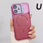 Custodia magnetica per telefono con finitura spazzolata e supporto per obiettivo, For iPhone 12 Pro, For iPhone 11