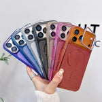 Custodia magnetica per telefono con finitura spazzolata e supporto per obiettivo, For iPhone 13, For iPhone 12, For iPhone 12 Pro Max