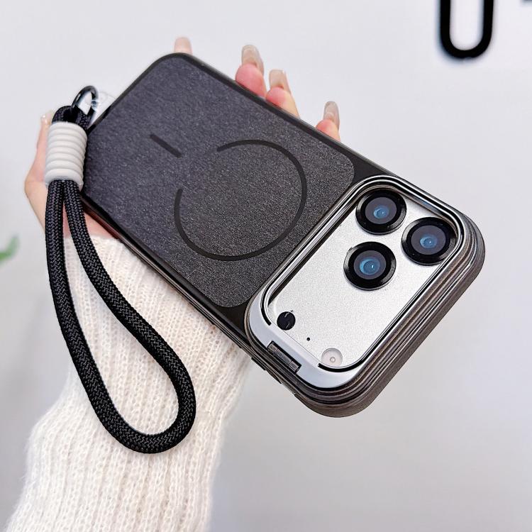 Custodia magnetica spazzolata per telefono con supporto per obiettivo, cinturino da polso e pellicola protettiva per obiettivo., For iPhone 17 Pro Max, For iPhone 17 Pro, For iPhone 17