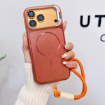 Custodia magnetica spazzolata per telefono con supporto per obiettivo, cinturino da polso e pellicola protettiva per obiettivo., For iPhone 17 Pro Max, For iPhone 17 Pro, For iPhone 17