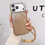 Custodia magnetica spazzolata per telefono con supporto per obiettivo, cinturino da polso e pellicola protettiva per obiettivo., For iPhone 17 Pro Max, For iPhone 17 Pro, For iPhone 17