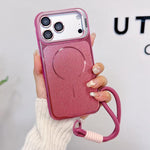 Custodia magnetica spazzolata per telefono con supporto per obiettivo, cinturino da polso e pellicola protettiva per obiettivo., For iPhone 17 Pro Max, For iPhone 17 Pro, For iPhone 17