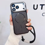 Custodia magnetica spazzolata per telefono con supporto per obiettivo, cinturino da polso e pellicola protettiva per obiettivo., For iPhone 17 Pro Max, For iPhone 17 Pro, For iPhone 17